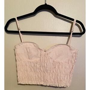 Zara Yellow Gingham Smocked Crop Top Small Sweetheart Neckline Stretchy